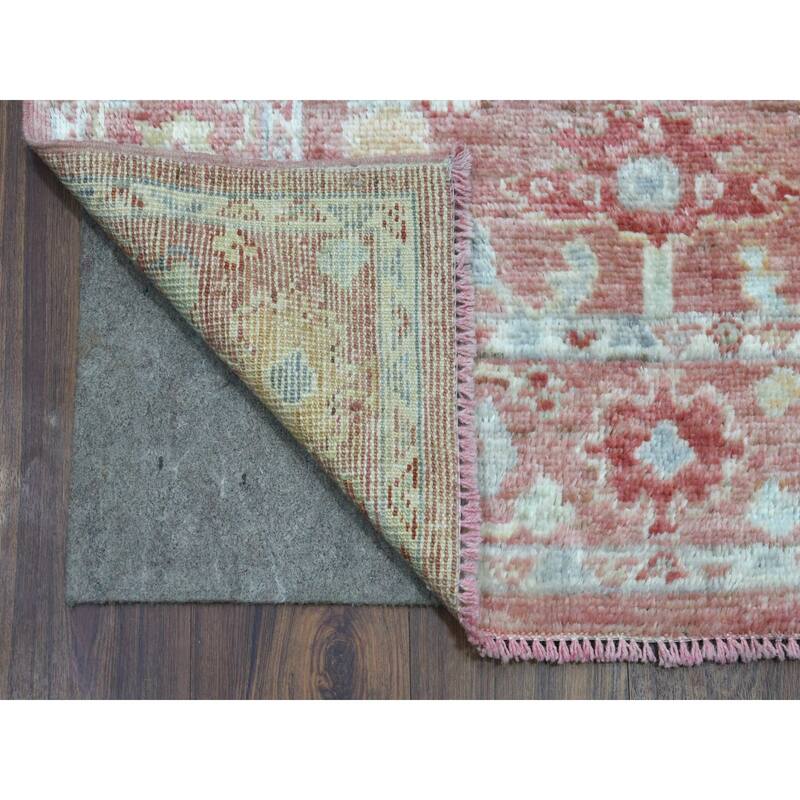 Shahbanu Rugs Hand Knotted Deep Red Oushak with Colorful Motifs Design
